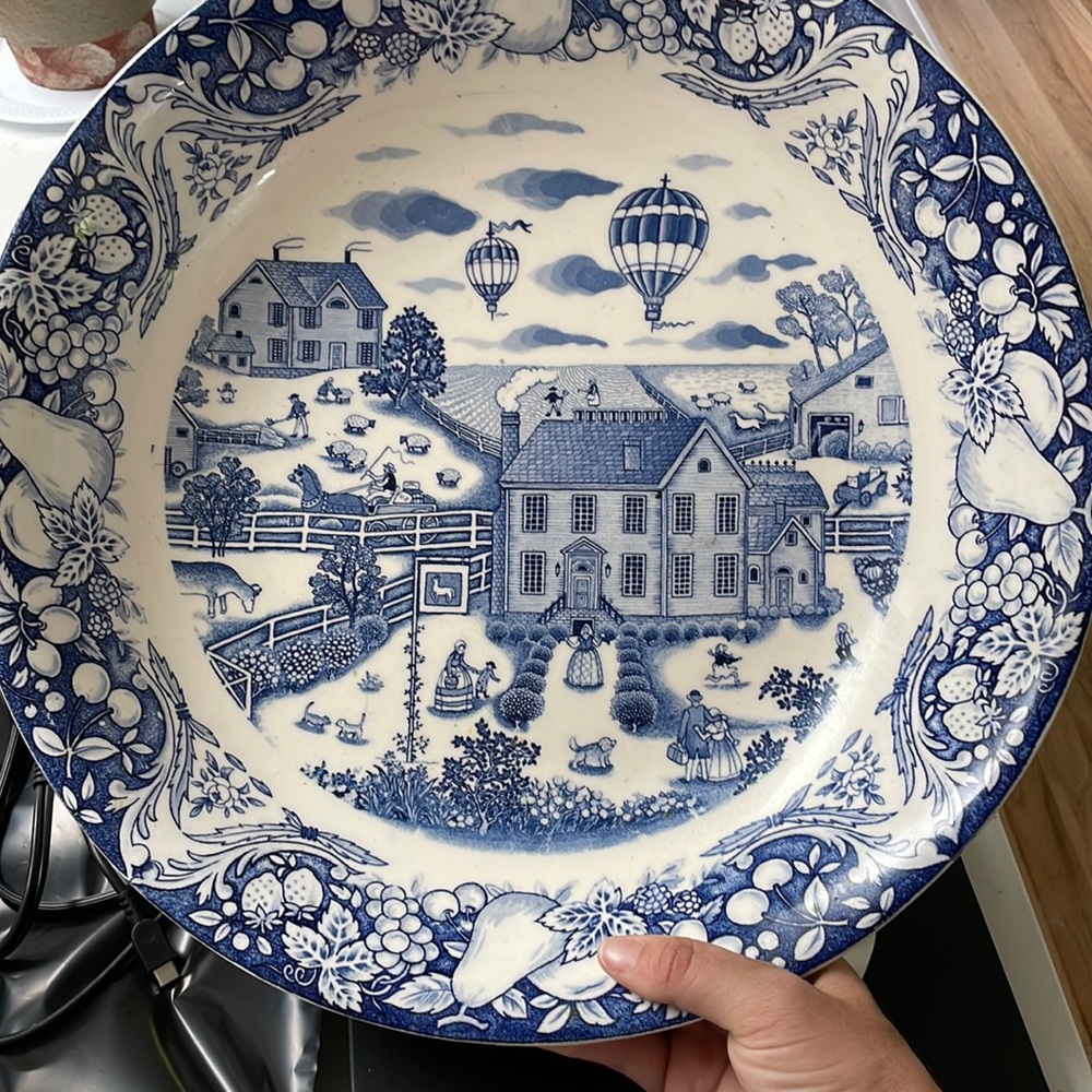 Vintage Blue White Sanyei Japan Serving Bowl